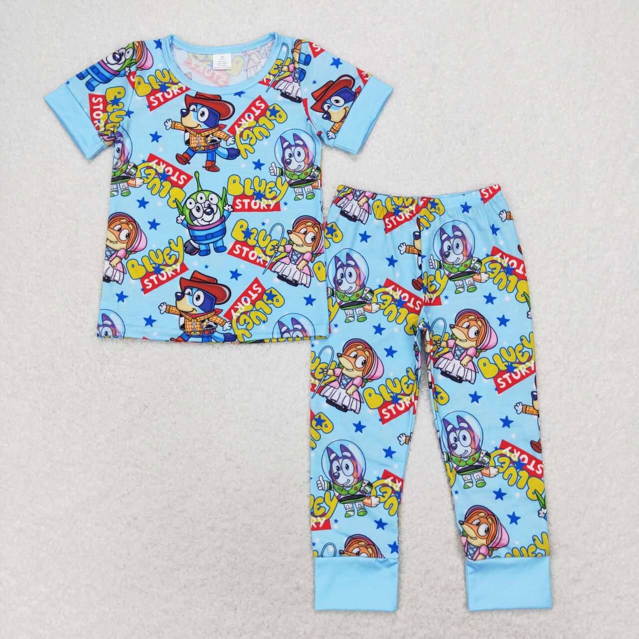 BSPO0376 bluey story Modal blue short sleeved pant pajama set