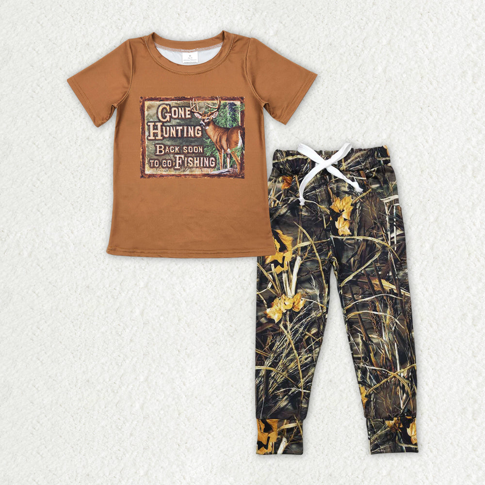BSPO0377 deer hunting brown short sleeve pant suit 20240410 RTS