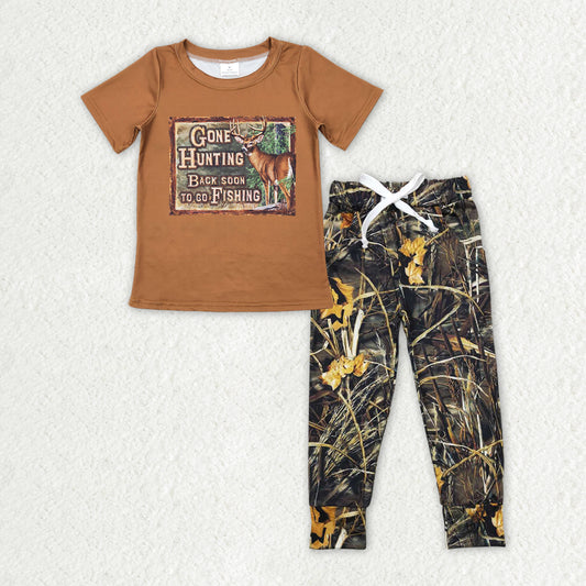 BSPO0377 deer hunting brown short sleeve pant suit 20240410 RTS