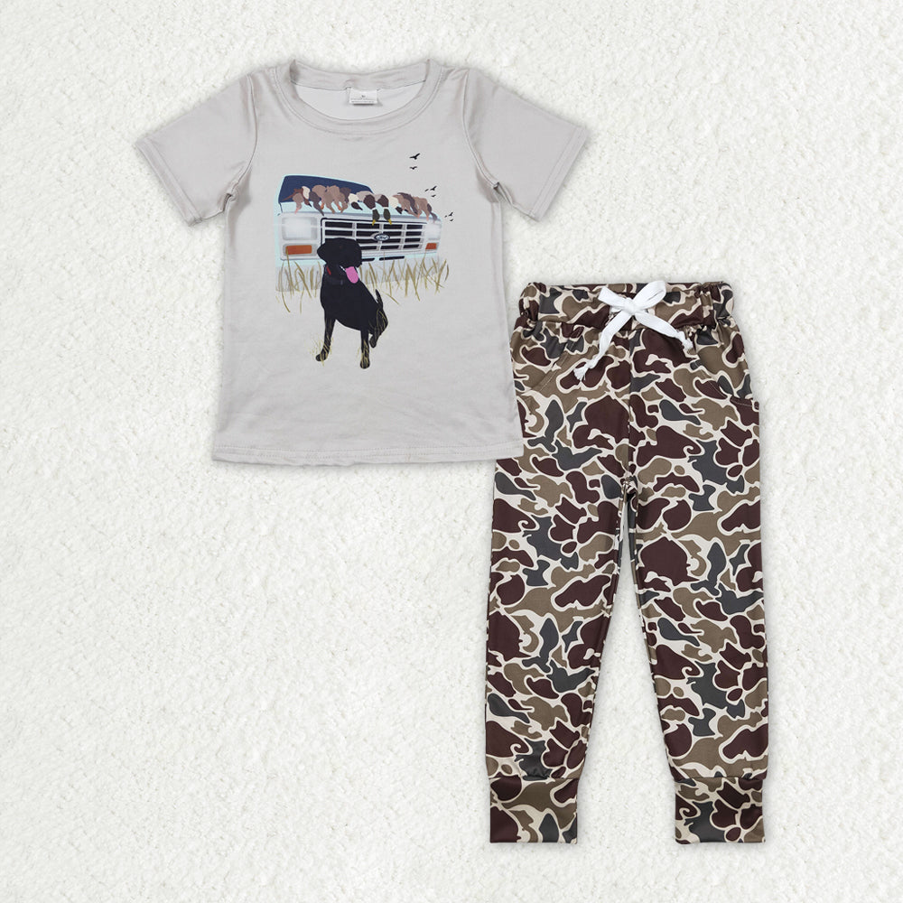 BSPO0381 puppy camo grey short sleeve pant suit 20240410 RTS