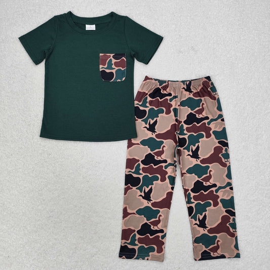 BSPO0413 Duck camouflage pocket army green short-sleeved pant suit toddler boys clothing sets