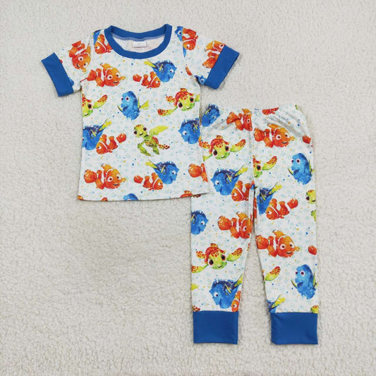 BSPO0419 Cartoon Finding Nemo Turtle Fish blue short sleeve trousers pajamas set