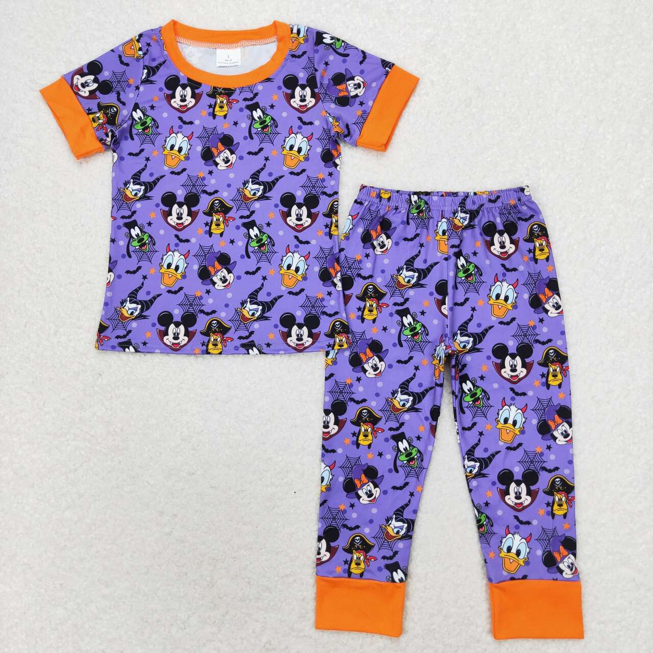 BSPO0434 Halloween Mickey Donald Duck purple orange short sleeve pants pajamas set