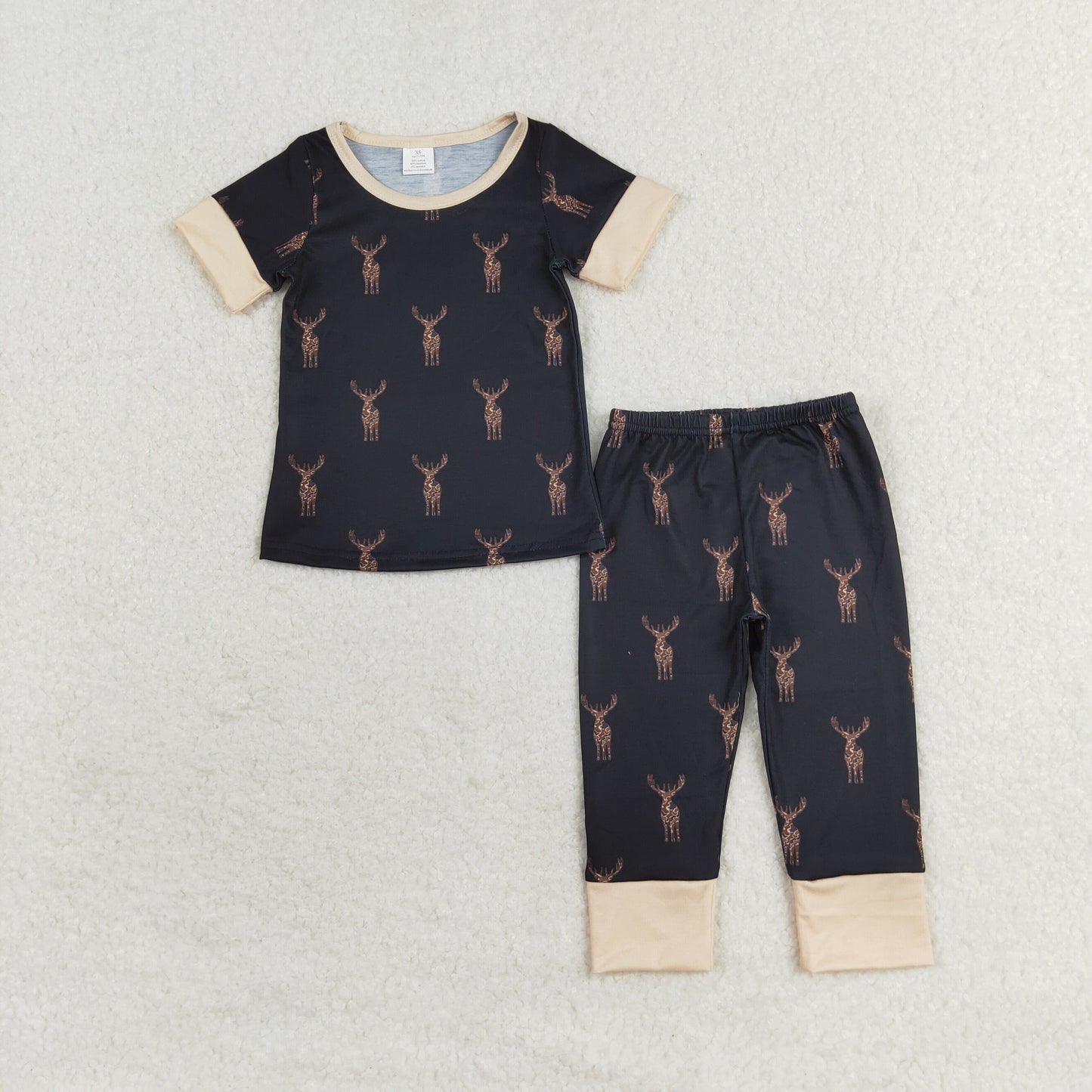 BSPO0440 RTS Modal Deer brown and black short-sleeved trousers pajama set