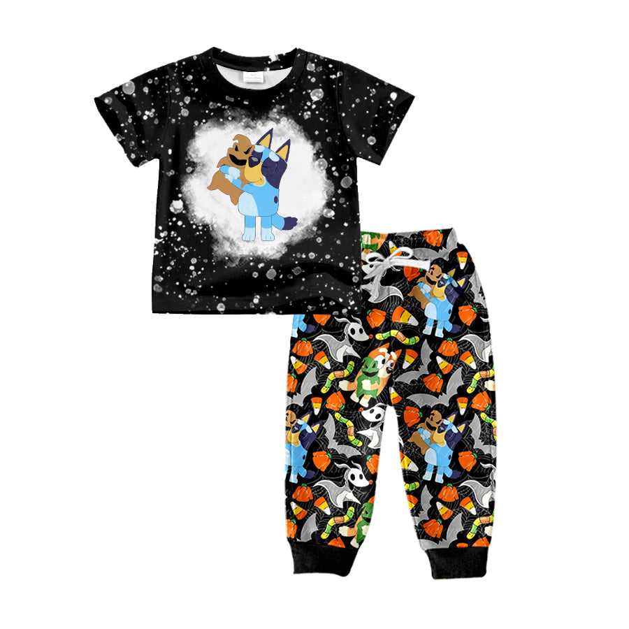 Preorder BSPO0448 Boy bluey Halloween Candy Bat black short-sleeved pant suit