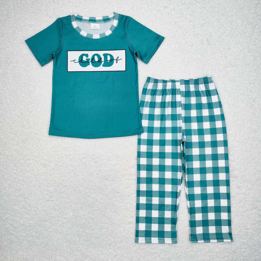 BSPO0462 child of god Green short-sleeved plaid pantsuit