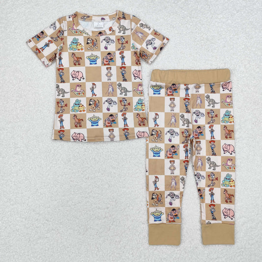 BSPO0477 Toy Story plaid beige short sleeved pant pajama set