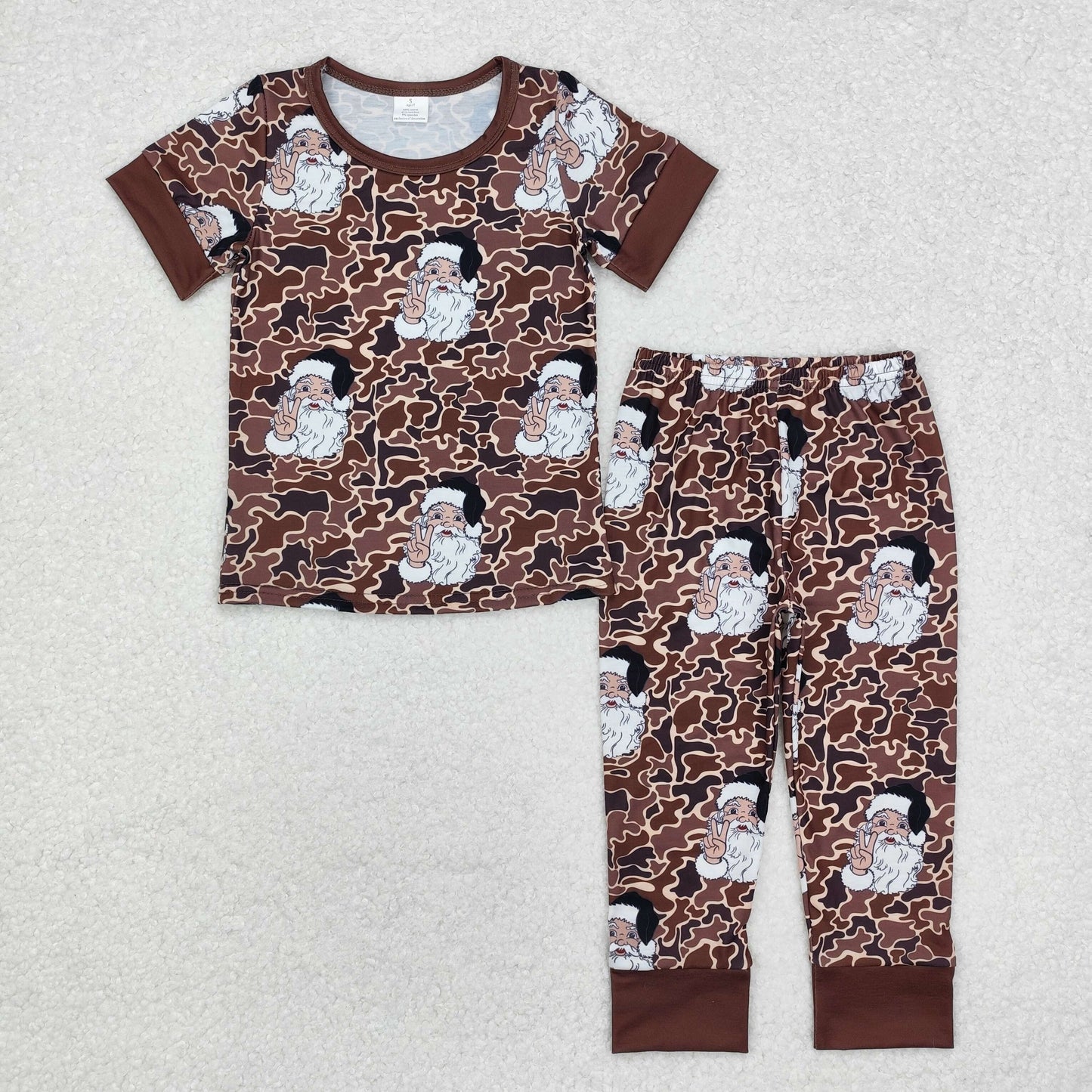 BSPO0480 Modal Santa Claus brown camo short sleeved pant pajama set