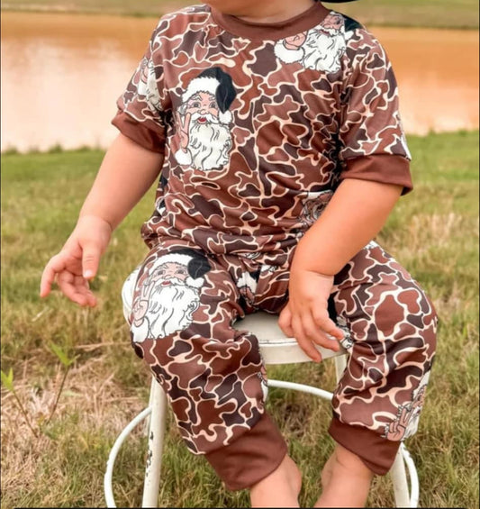 Preorder BSPO0480 Santa Claus brown camo short-sleeved pant pajamas set