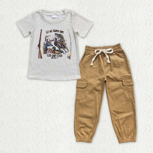 BSPO0484 Fishing and hunting elk mallard beige short sleeve khaki pocket cargo pants set high quality wholesale