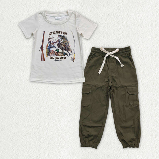 BSPO0485 Fishing and hunting elk mallard duck beige short sleeve dark green pocket cargo pants set high quality wholesale