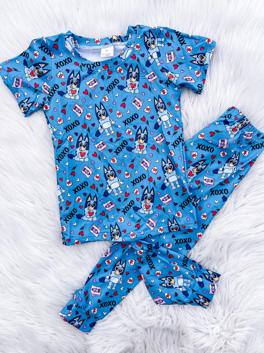 Preorder BSPO0489 xoxo bluey Love blue short sleeve pants pajamas set