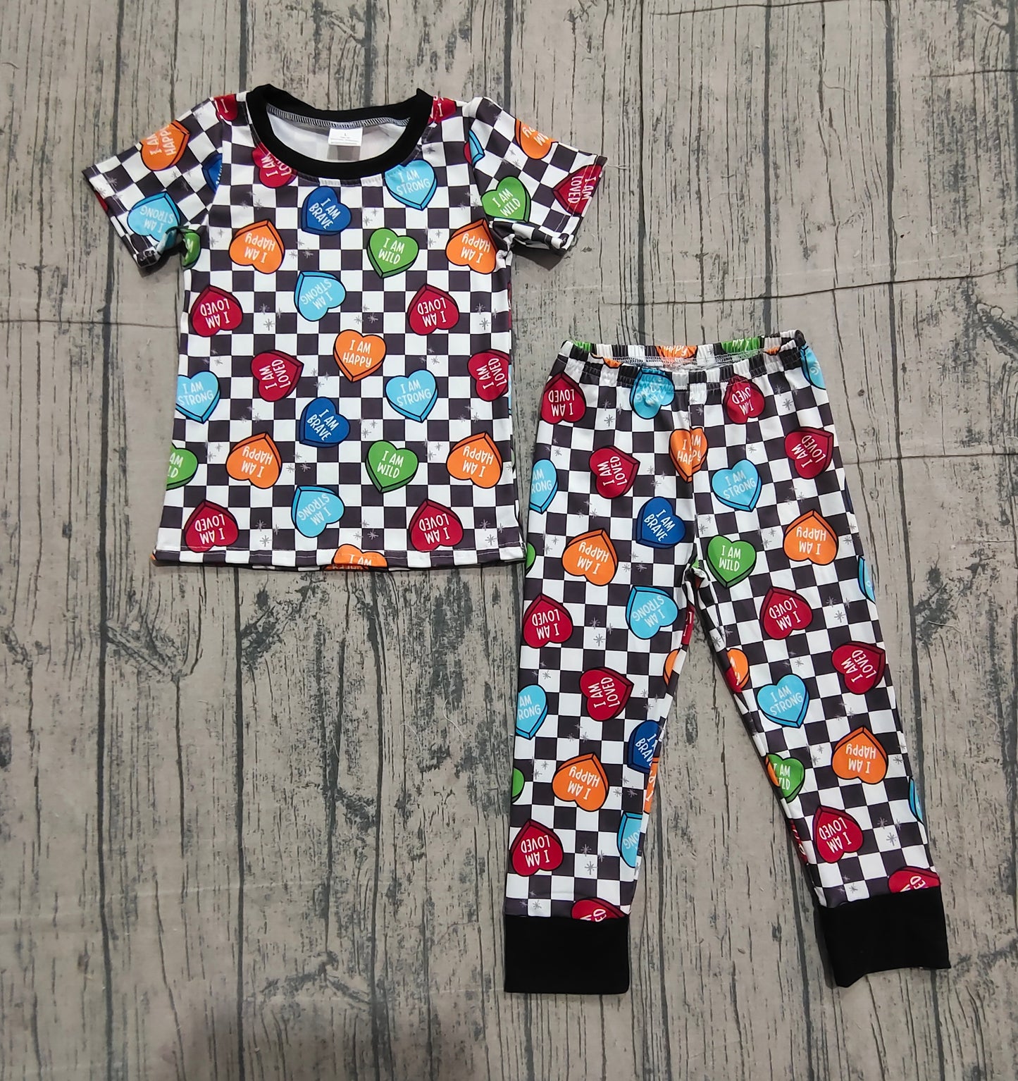 NO MOQ Preorder BSPO0490 i am letter love plaid short-sleeved trousers pajama set 202511