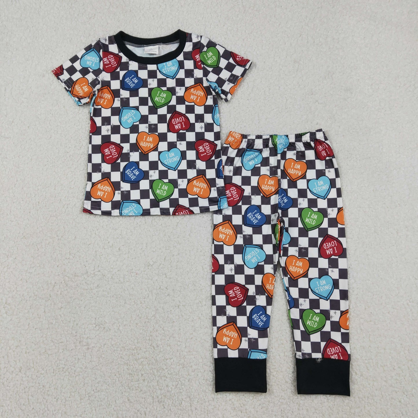 BSPO0490 i am letter love plaid short-sleeved trousers pajama set 202512 RTS
