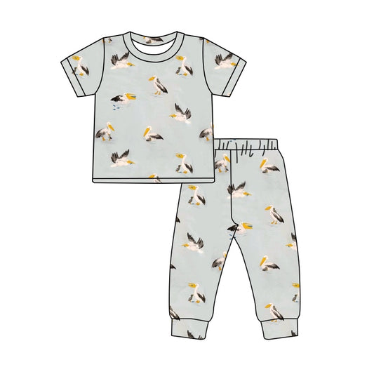 Preorder BSPO0491 Bird blue short-sleeved pant pajamas set