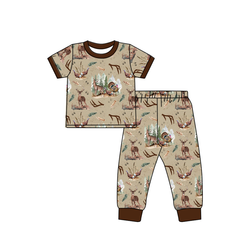 Preorder BSPO0494 Antler Turkey brown short-sleeved pant pajama set