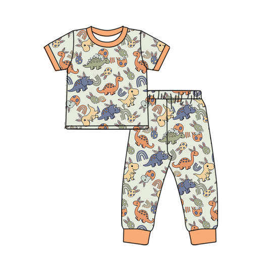 Preorder BSPO0499 Easter Egg Dinosaur Rainbow Orange green short sleeve trousers pajamas set high quality