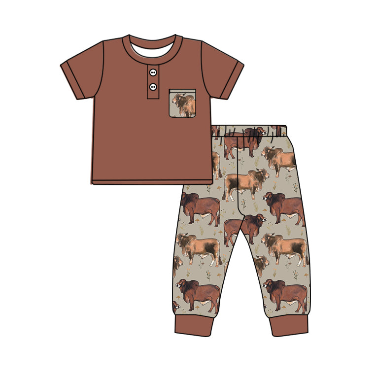 Preorder BSPO0500 Alpine bull pocket brown short-sleeved pant suit