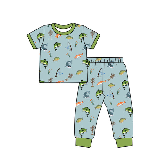 Preorder BSPO0509 Fishing teal short-sleeved pants pajamas set