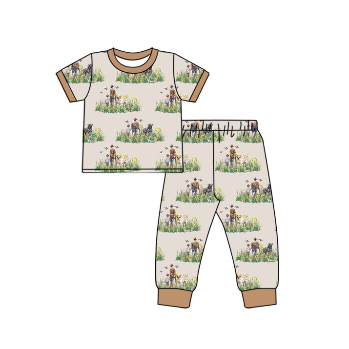 Preorder BSPO0510 Hunting puppy Duck grass brown short sleeved pants pajamas set