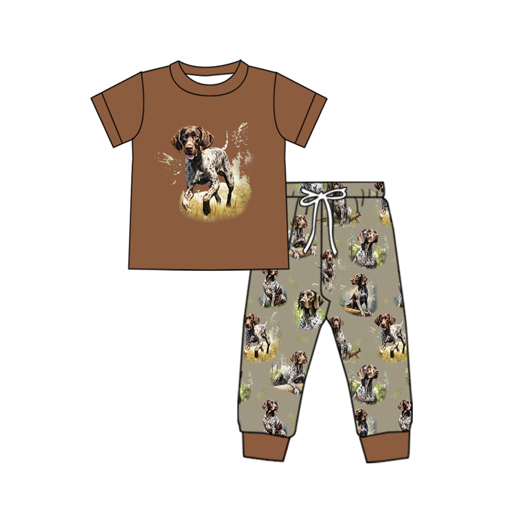 Preorder BSPO0513 Spotted puppy brown short-sleeved grey-green pantsuit