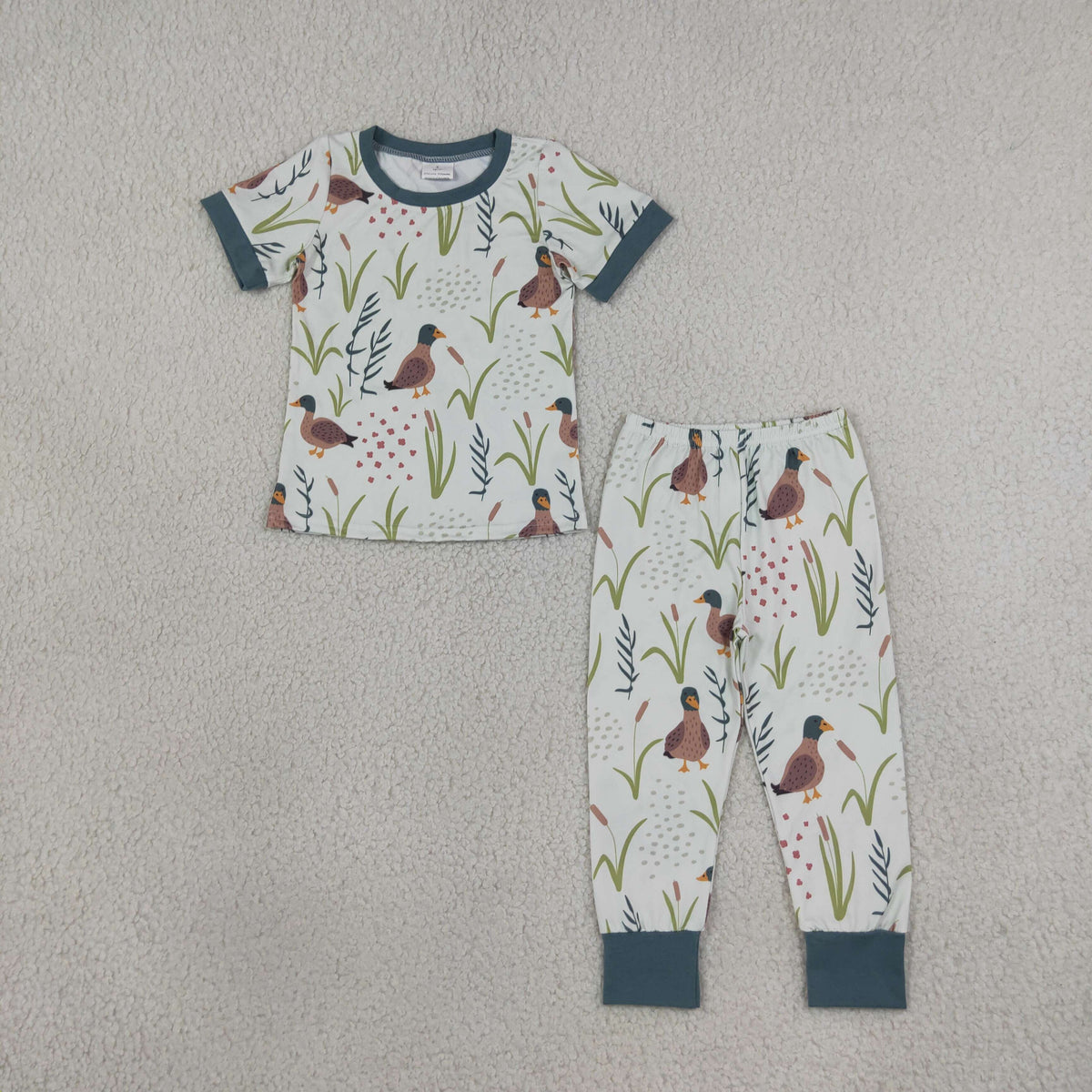 BSPO0519 Mallard Ducks Sage Green Boys Pajamas Set