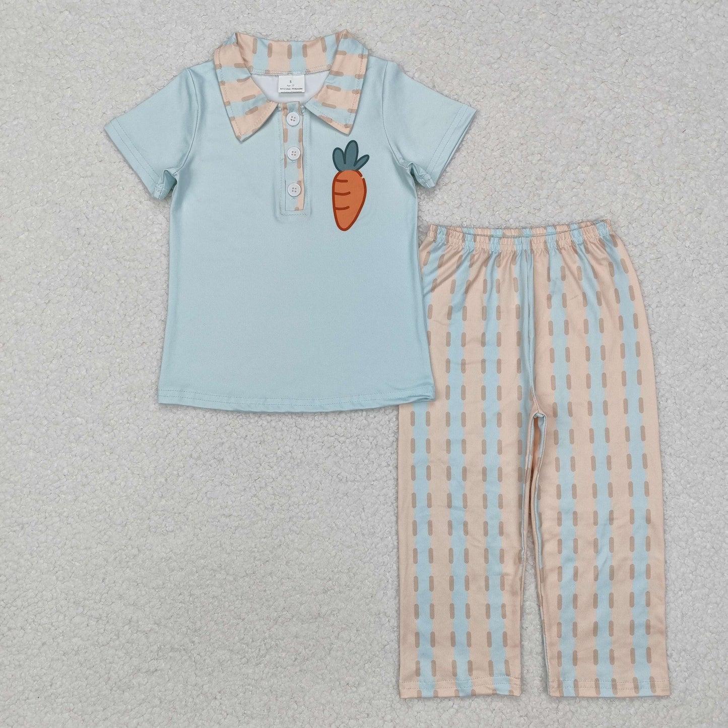 BSPO0528  Boys boutique sets polo short orange green check pants 202412RTS