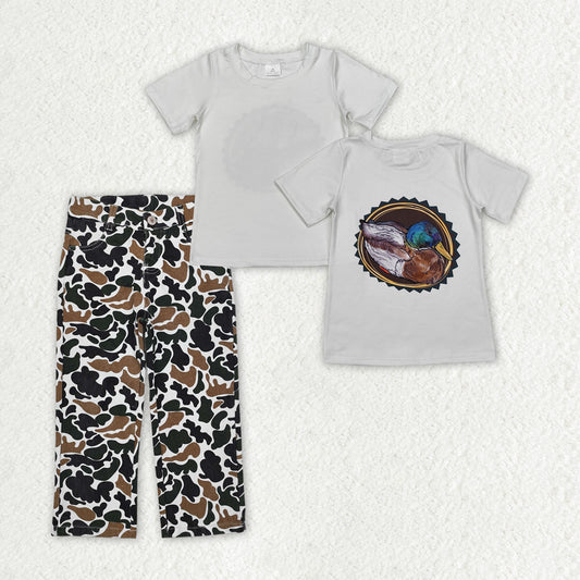 BSPO0550 White Short Sleeve Shirts hunting duck pattern green camouflage Denim Pants summer outfit RTS 202412