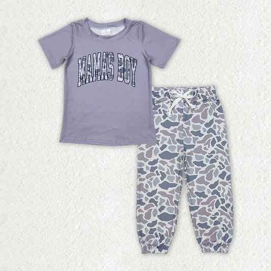 preorder BSPO0565 mama's boy grey camo short sleeve top pants set Boys Boutique outfit 202504