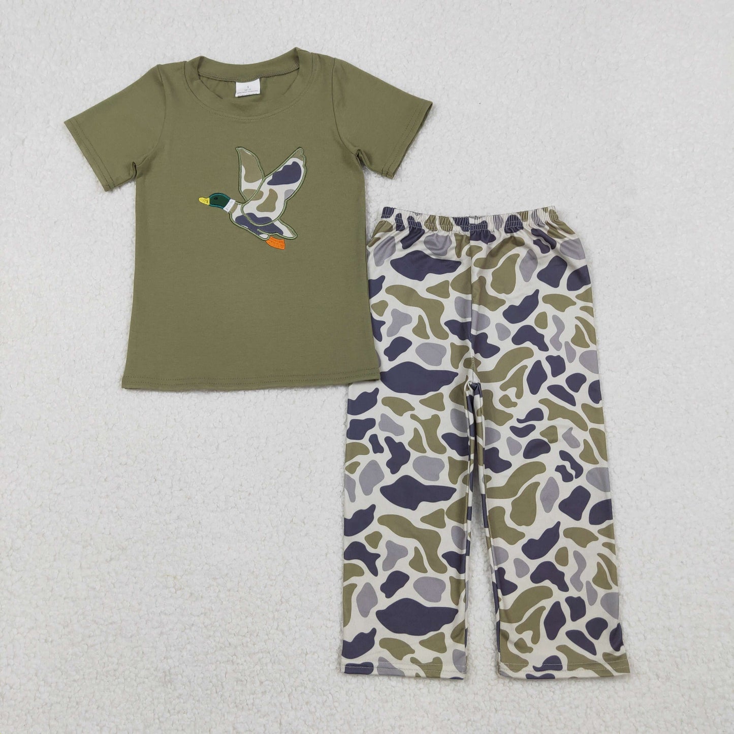 BSPO0583 Embroidered Deer Hunting Army Green Short Sleeve Camouflage Pants Boys Set 202510 RTS
