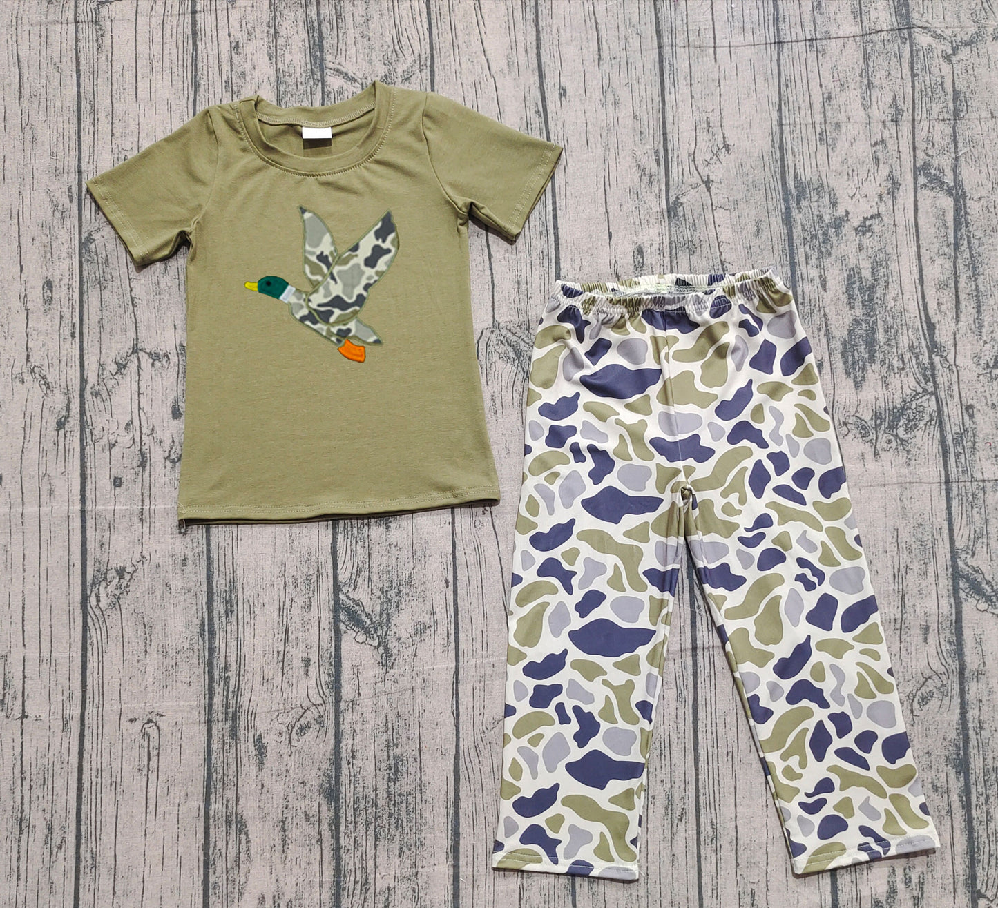BSPO0583 Embroidered Deer Hunting Army Green Short Sleeve Camouflage Pants Boys Set 202510 RTS