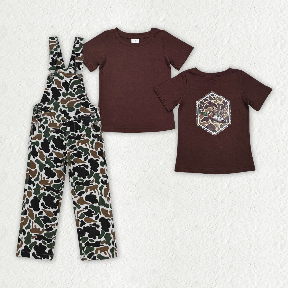 BSPO0585 Boys Camouflage Denim Overalls Jumpsuits with Duck Hunting Brown Short Sleeve t Shirt Set 202509 RTS