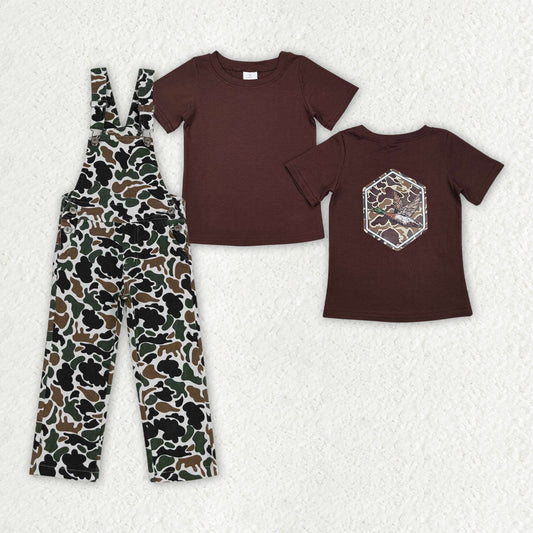 BSPO0585 Boys Camouflage Denim Overalls Jumpsuits with Duck Hunting Brown Short Sleeve t Shirt Set 202509 RTS