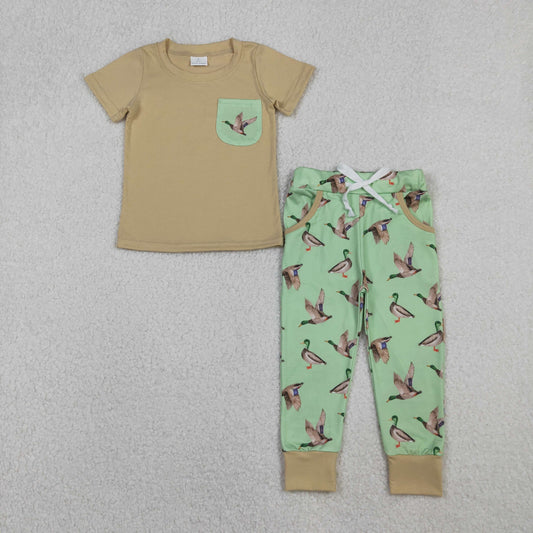 BSPO0607 Duck Hunting Pocket Khaki Short Sleeve Top Pant Boys Set 202510 RTS