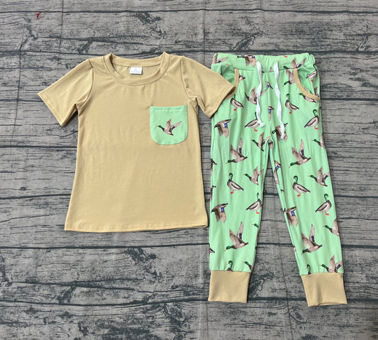 NO MOQ preorder BSPO0607 Duck Hunting Pocket Khaki Short Sleeve Top Pant Boys Set 202510