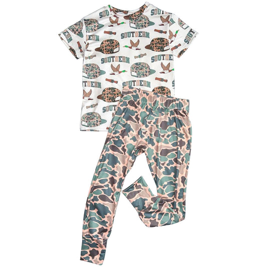 MOQ 5 preorder BSPO0611 Southern Duck Camouflage Hat Short Sleeve Top Pant Boys Set 202510
