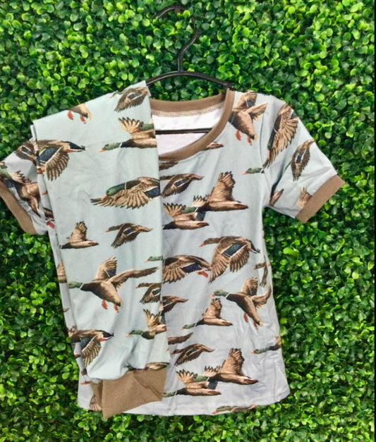 MOQ 5 preorder BSPO0618 Duck Hunting Green Short Sleeve Top Pant Boys Pajama Set 202510