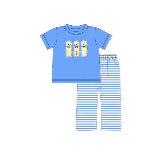 MOQ 5 preorder BSPO0623 Puppy Blue Short-Sleeved Stripe Pants Boys Set 202510