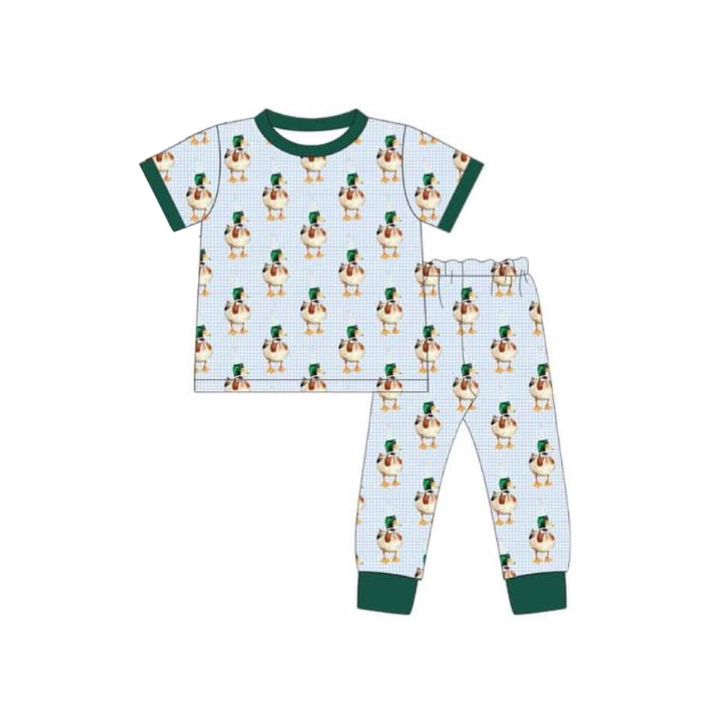 MOQ 5 preorder BSPO0624 Ducks Plaid Green Neck Short-Sleeved Pants Boys Set 202510