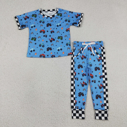 BSPO0628 Off-Road Vehicle Flag Star Flame Blue Short Sleeve Pants Boys Sets 202605 RTS