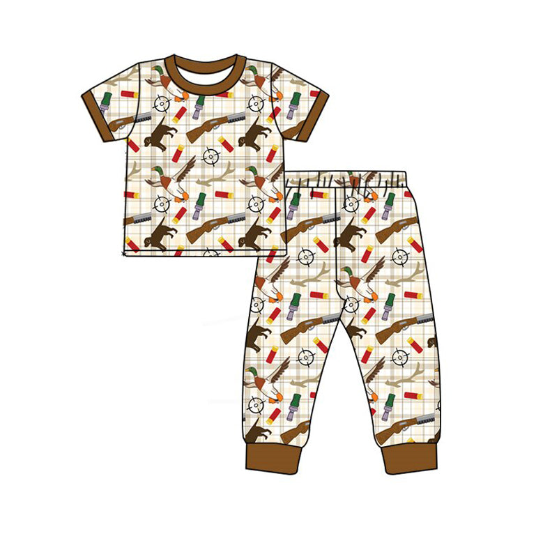 MOQ 5 PCS preorder BSPO0634 Duck Hunting Brown Plaid Short Sleeve Pants Boys Pajama Set 202511