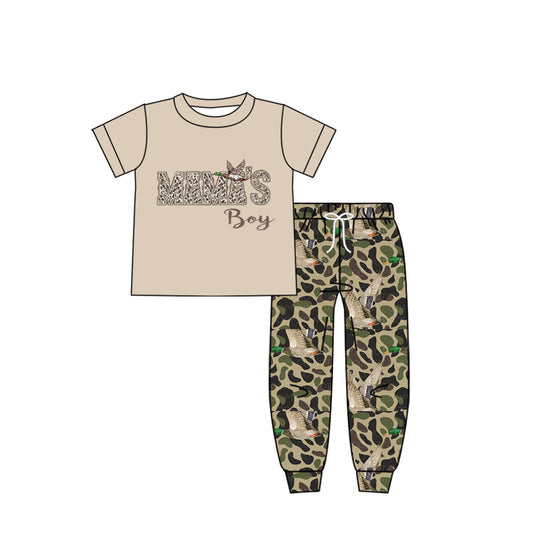 MOQ 5 PCS preorder BSPO0661 MAMA'S BOY Camouflage Duck Khaki Short Sleeve Pants Boys Sets 202512