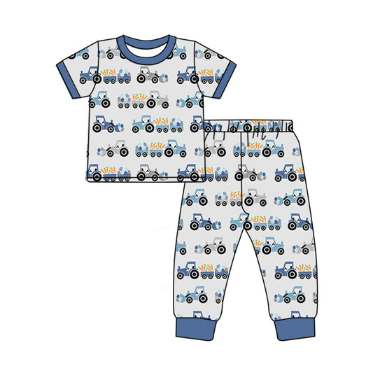 MOQ 5 PCS preorder BSPO0664 Easter Carrots Trucks Gray Blue Short Sleeve Pants Boys Pajama Set 202512