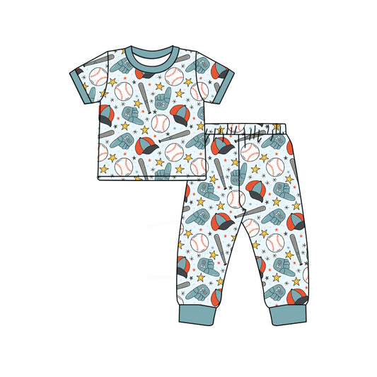MOQ 5 PCS preorder BSPO0668 Baseball Star Blue Green Short Sleeve Pants Boys Pajama Set 202601