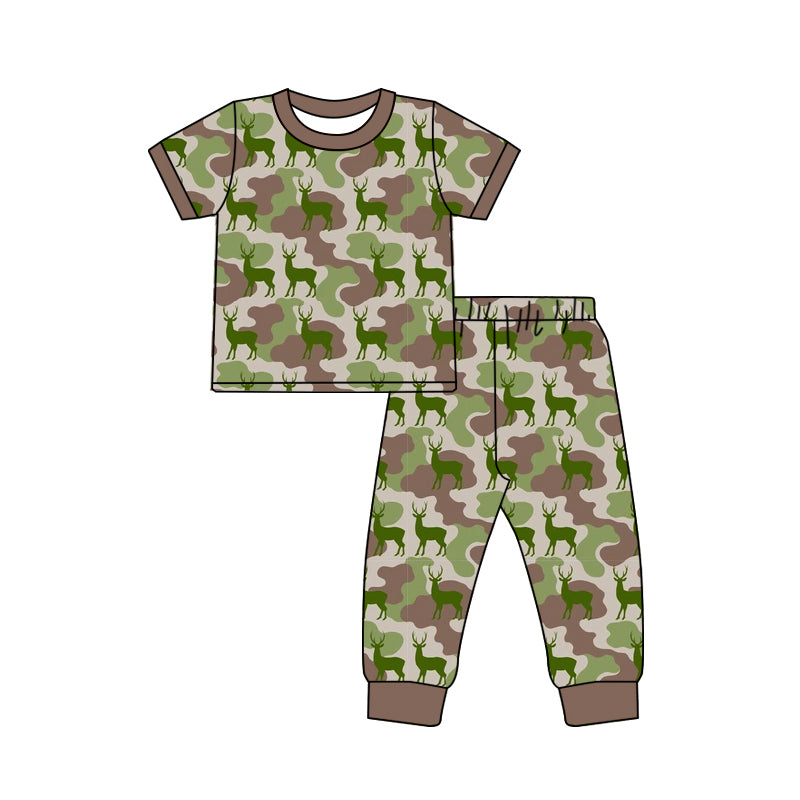MOQ 5 PCS preorder BSPO0680 Deer Hunting Gray Brown Green Camouflage Short Sleeve Pants Boys Sets 202604