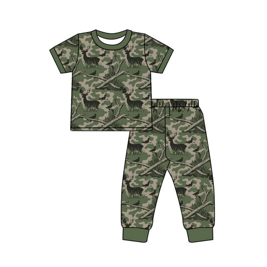 MOQ 5 PCS preorder BSPO0683 Deer Hunting Gray Green Camouflage Short Sleeve Pants Boys Sets 202604