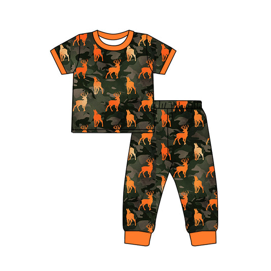 MOQ 5 PCS preorder BSPO0684 Deer Hunting Gray Green Camouflage Orange Short Sleeve Pants Boys Sets 202604