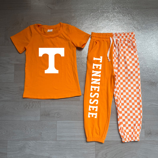 NO MOQ Preorder BSPO0695 Offset Printing GO TEAM TENNESSEE Orange Short Sleeve Pants Boys Sets 202607