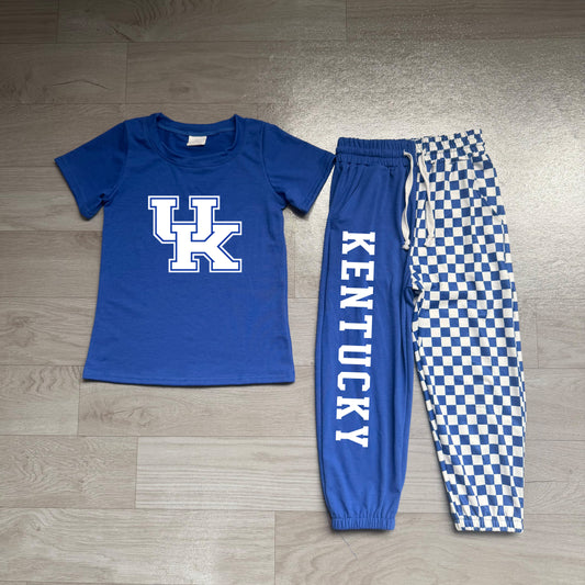 NO MOQ Preorder BSPO0696 Offset Printing GO TEAM KENTUCKY Blue Short Sleeve Pants Boys Sets 202607