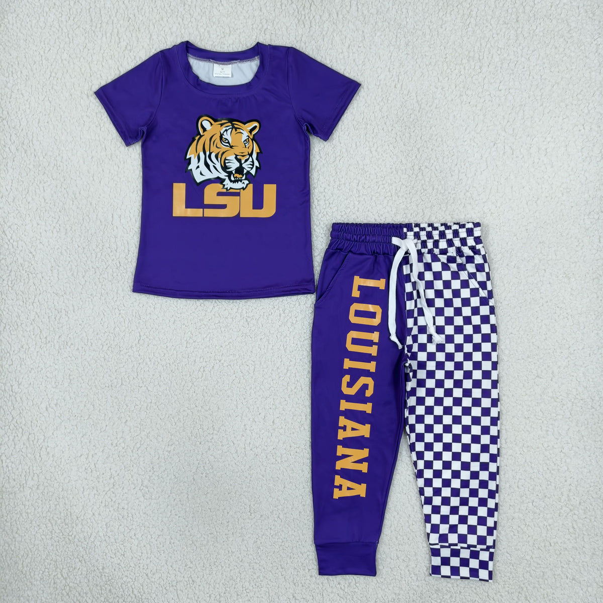 BSPO0698 Vinyl School Team Plaid Purple Boys Set